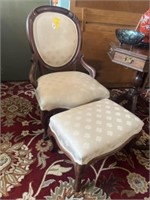 Victorian Style Upholstered Chair with Ottoman