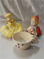 A cute bunny mug and tops (only) to two antique