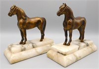 Cast Metal Equestrian Horse Bookends on Marble