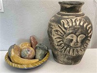 Ceramic Decor: 19" Vase, Fruit Bowl