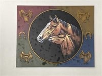 Large 4' Canvas Painting: Horses, Western Theme