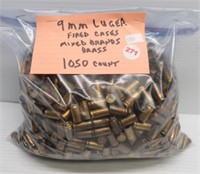 (1,050) 9mm luger brass fired cases mixed brands.