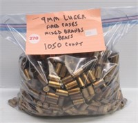 (1,050) 9mm luger  brass fired cases mixed