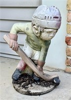 Vintage Concrete Hockey Boy Statue - Some Wear