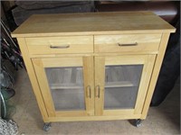 Double Door Rolling Kitchen Island Wood Cabinet