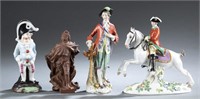 4 Meissen porcelain & stoneware figurines.