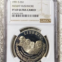 1991-S Mt Rushmore Silver Dollar NGC - PF69ULTCAM