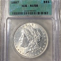 1887 Morgan Silver Dollar ICG - AU58