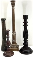 4 Antique / Vtg Wooden Candlesticks