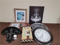 Clocks, wall art, shelf