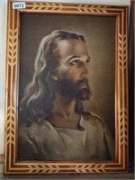 Inlaid Wood Frame Jesus Picture, 21" x 15"