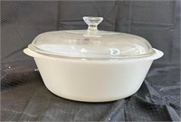 Vintage White Glass Baking Bowl w Lid