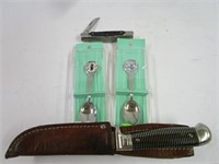 Pocket Knife, Collector Spoons, & Knife