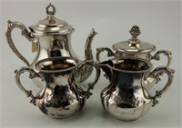 4pc decorated silver plated tea set