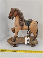 Vintage Wood Horse on Rolling Base,