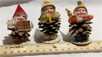 Vintage Pinecone Gnomes  (3), one unglued