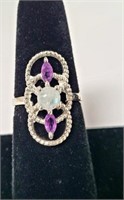 Sterling Silver Amethyst&Moonstone Filigree RingJC