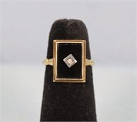 Vintage 10K Gold, Onyx & Diamond Ring
