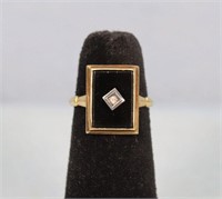 Vintage 10K Gold, Onyx & Diamond Ring
