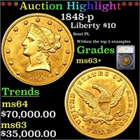 *Highlight* 1848-p Liberty $10 Graded ms63+