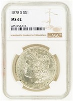 Coin 1878-S Morgan Silver Dollar-NGC-MS62