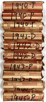 (10) Rolls 1940's Wheat Cent Penny Lot