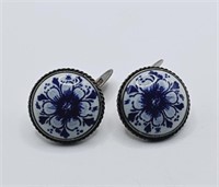 Sterling Silver Delft Blue Flower Cufflinks