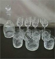 Box-Cut Crystal Bar Set, Decanter, Ice Bucket