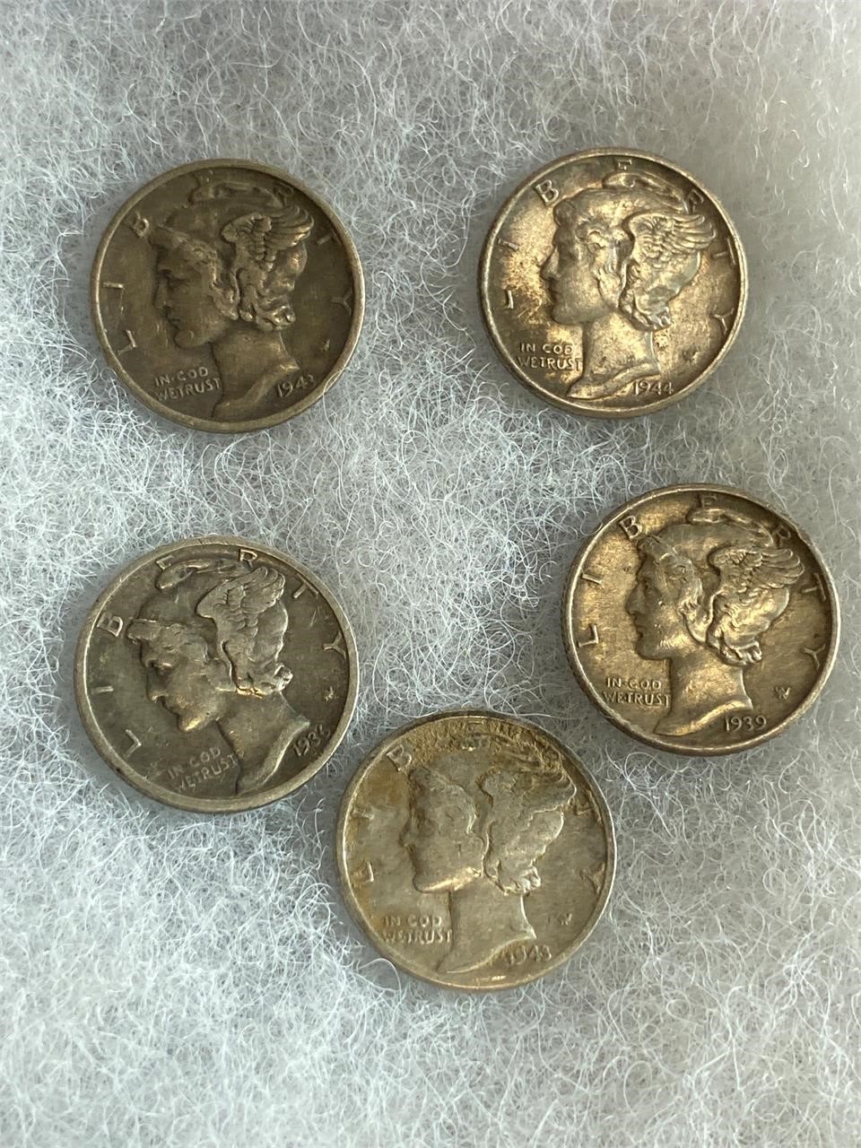 5 Mercury Dimes