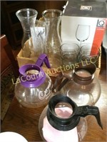 3 coffee pots assorted glassware glass caraffe