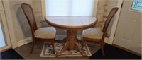 Oak tile top Half-Moon table with 2 upholstered