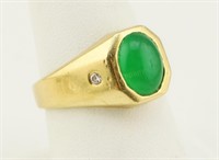 Jade, Diamond, And 14k Gold Ring