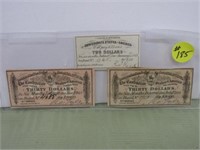 (3) US Confederate War Bond Certificates – (1) $2,