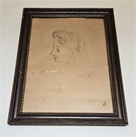 VINTAGE FRAMED CARICATURE DRAWING LADY 75