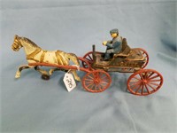 Vintage Fire Chief Cast Iron Horse And Buggy Set