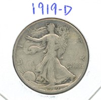 1919-D Walking Liberty Silver Half Dollar