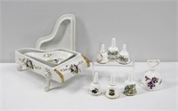 9pc Assorted Porcelain Piano Trinket Box & Bells