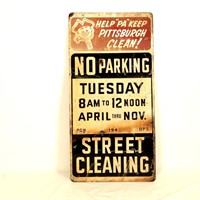1949 Porcelain Pittsburgh Street Cleaning Sign