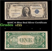 1935C $1 Blue Seal Silver Certificate Grades vf+