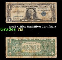 1957B $1 Blue Seal Silver Certificate Grades f+