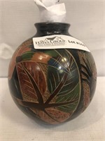 Signed Art pottery vase, jungle theme 5.5”