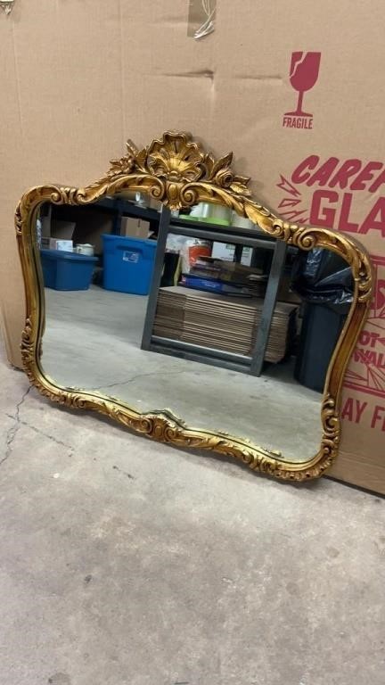Vintage Heavy Gold Gilt Framed Mirror Top Has Mirr