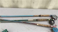 3 fly fishing rods,2  Martin reels, Weber reel