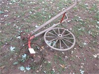 Antique Hand Cultivator and Wagon Wheel