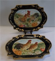 2 Rooster Wall Plaques