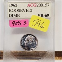 ACG 1962 PR69 90% Silver Roos Dime 10 Cents