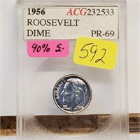ACG 1956 PR69 90% Silver Roos Dime 10 Cents