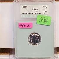 NTC 1959 PR69 90% Silver Roos Dime 10 Cents