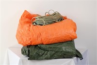 2 LARGE POLY TARPS AND ROPE