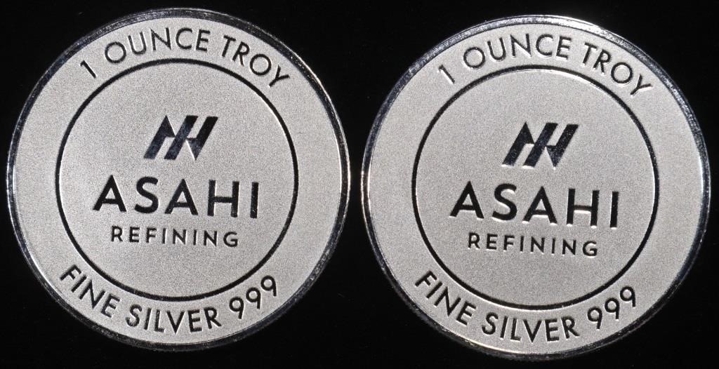 (2) 1 OZ .999 SILVER ASAHI ROUNDS